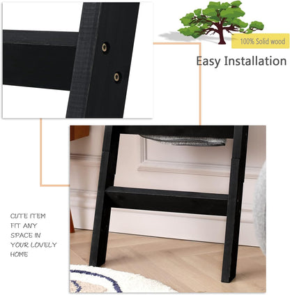 FUIN 5ft (58") Wood Blanket Ladder Living Room Decorative Wall Leaning Farmhouse Quilt Display Holder Storage Rustic Wooden Towel Rack for Bathroom, Brown