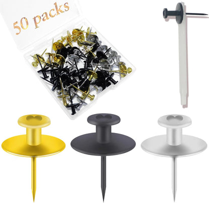 50 PCS Push Pins Picture Hangers Wall Hooks, Double Headed Thumb Tacks for Wall Hangings, Renter Friendly Decor Small Picture Frame Hangers for Drywall Cork Board Home Office Photo Decorations(Black)