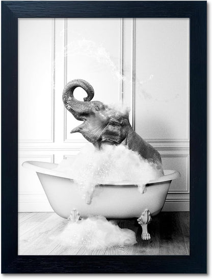 Bathroom Picture Wall Decor, Framed Black and White Bathroom Wall Art, Toilet Paper in Little Funny Raccoon's Hand Animal Canvas Print Painting