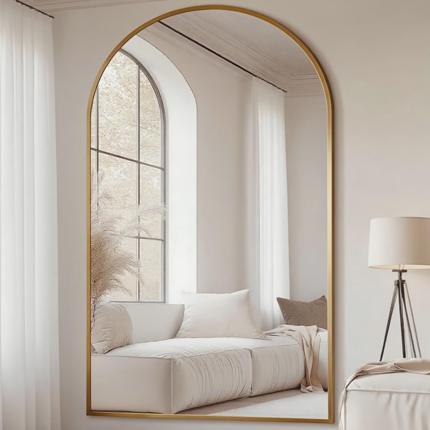 Prywot Arched Full Length Mirror, 70"x26" Free Standing Floor Mirror, Modern Full Body Mirrors with Stand, Wall Mirrors with Aluminum Alloy Frame for Bedroom,Living Room, Gold