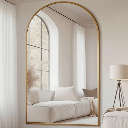 Dewfig Arched Full Length Mirror, 76"x34" Large Floor Mirror, Full Body Mirrors for Leaning or Hanging, Standing Mirrors for Bedroom, Living Room,Dressing Room, Aluminum Alloy Frame, Black