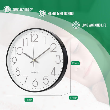 Wall Clock 12 Inch Non-Ticking Silent Modern Simple Style Round Decor Clock Gold Stereoscopic Dial Quartz Wall Clocks for Home/Office/School/Living Room/Bedroom/Kitchen
