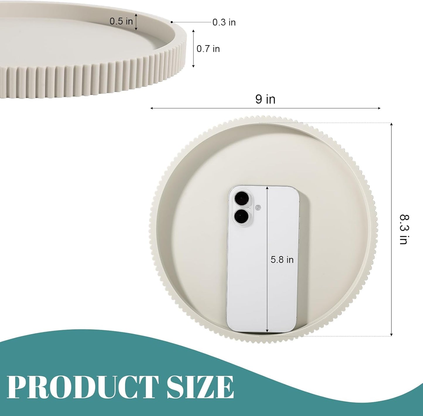 Silicone Bathroom Tray Round Kitchen Counter Organizer Decorative Vanity Accessories Coffee Table Decor for Perfume, Candle, Soap Dish, 9 Inch, Black