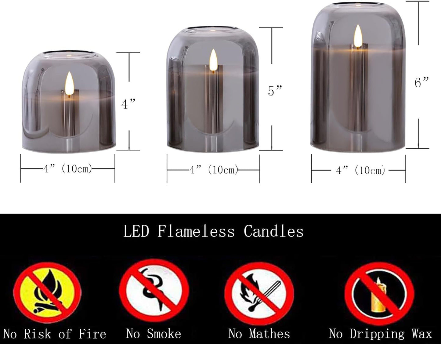 volnyus Gold Glass Flameless Candles with Remote Battery Operated Flickering LED Pillar Candles Real Wax 3D Wick Φ 4" H 4" 5" 6"