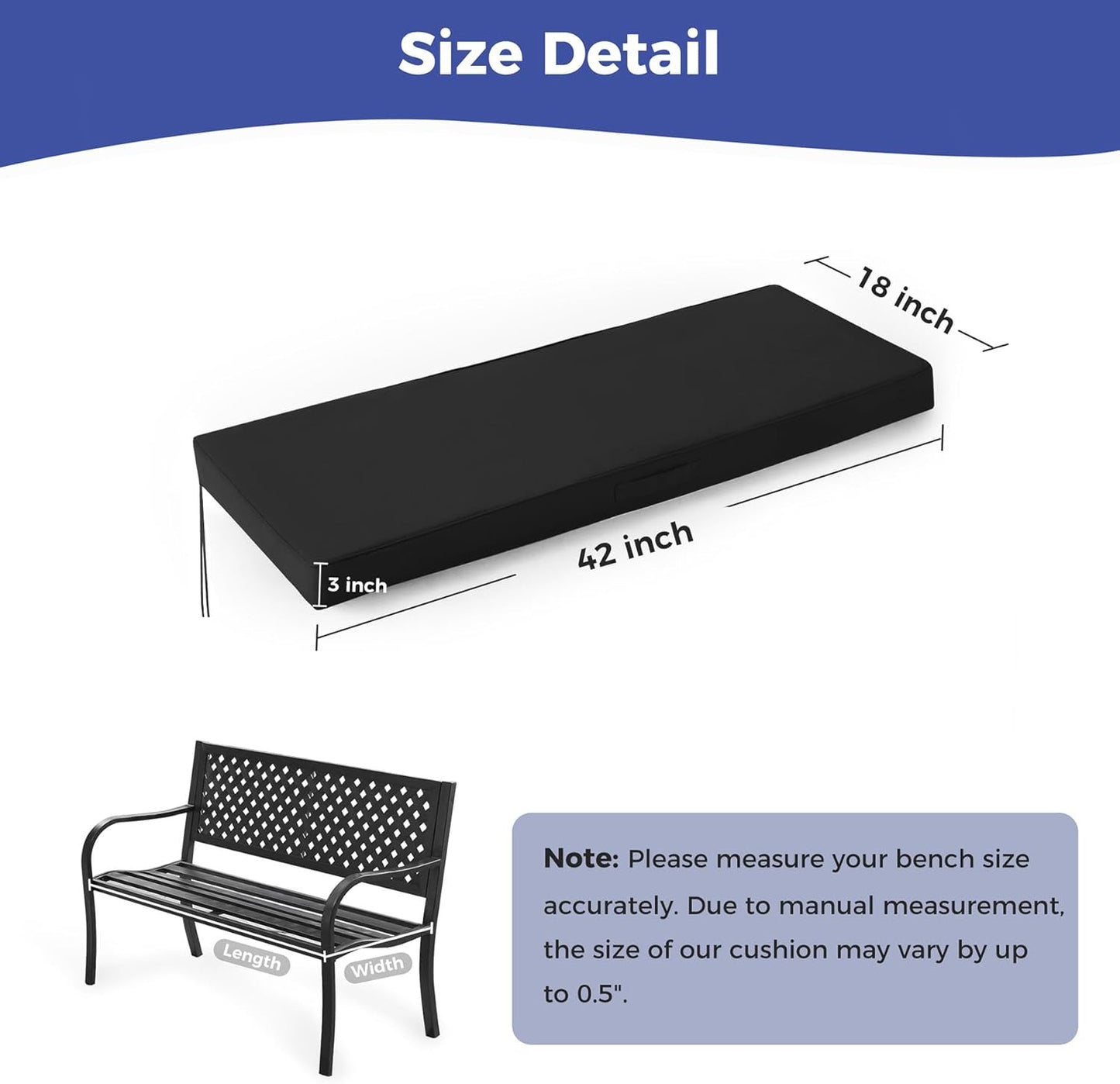 IPYNBAP Outdoor Bench Cushions for Outdoor Furniture, 48x18x3 Inch, Waterproof Bench Pillow, Fade Resistant Long Bench Seat Pads for Garden, Indoor, Porch Swing, Navy Blue