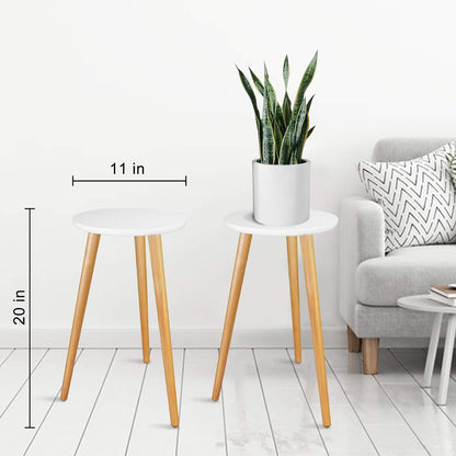 Uneedem Wood Mid Century Plant Stand for Indoor Plants, Modern Table, Tall Holder for Flower Pots, Small Round Side/End Table(A2 White, High: 16.5")