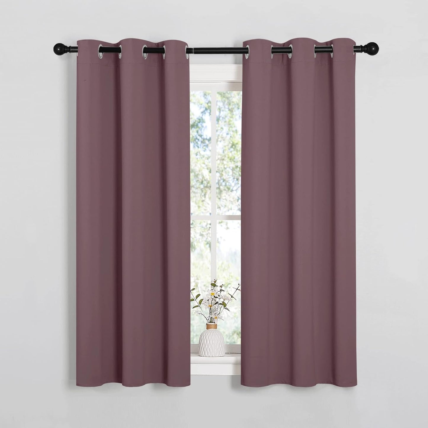 NICETOWN Halloween Pitch Black Solid Thermal Insulated Grommet Blackout Curtains/Drapes for Bedroom Window (2 Panels, 42 inches Wide by 63 inches Long, Black) - Colors E