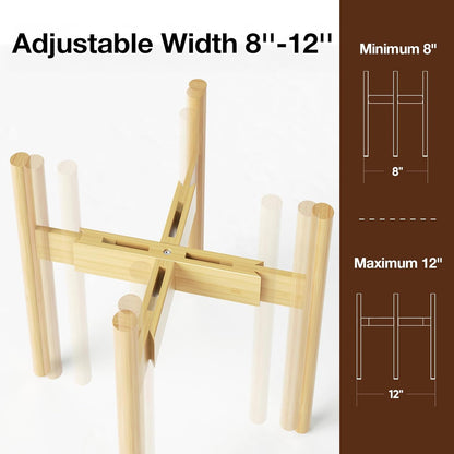 MUDEELA Plant Stand for Indoor Plants: Adjustable Width Fits 8–12 Inch Pots - Mid Century Modern Bamboo Plant Stand - 14.5 Inch Single Tier Small Floor Plant Holder, Dark Brown, 1 Pack (Without Pot)