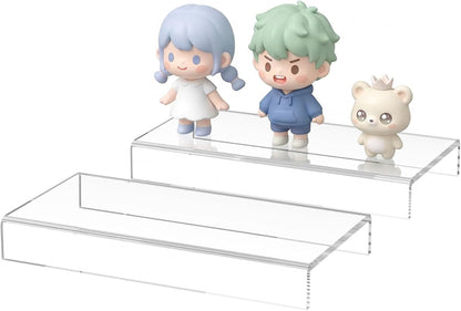 Sezanrpt Acrylic Shelf Riser 12x4.7x3 pack of 2, Desktop Rectangular Acrylic Tray Pedestal Stand for Funko Pop Figure, Bags, 12x4.7x3 Inch