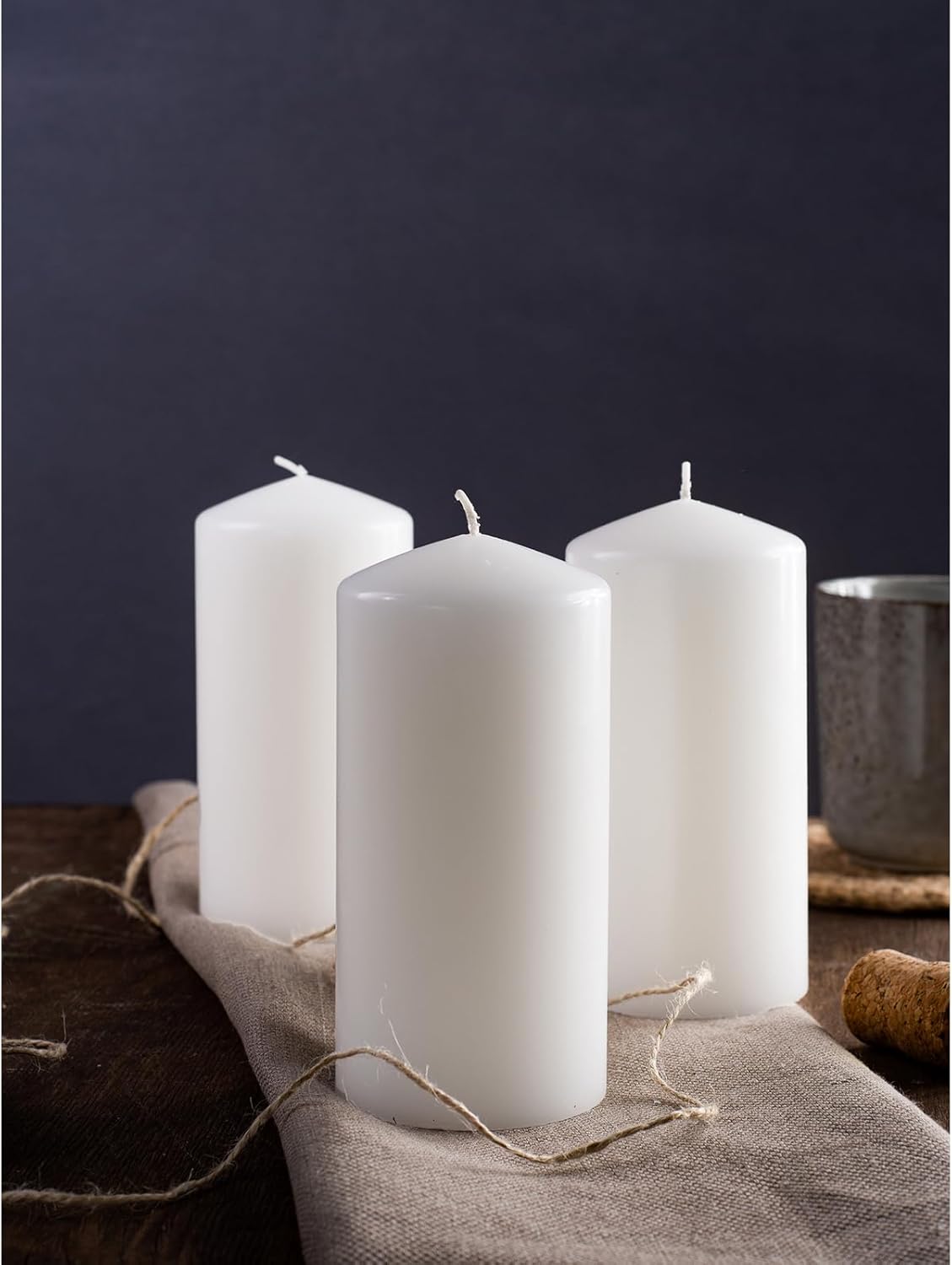 CANDWAX 3x4 inch Pillar Candles Set of 3 – Unscented Dripless Rustic Dark Blue Candles for Room Decor, Weddings, Centerpieces