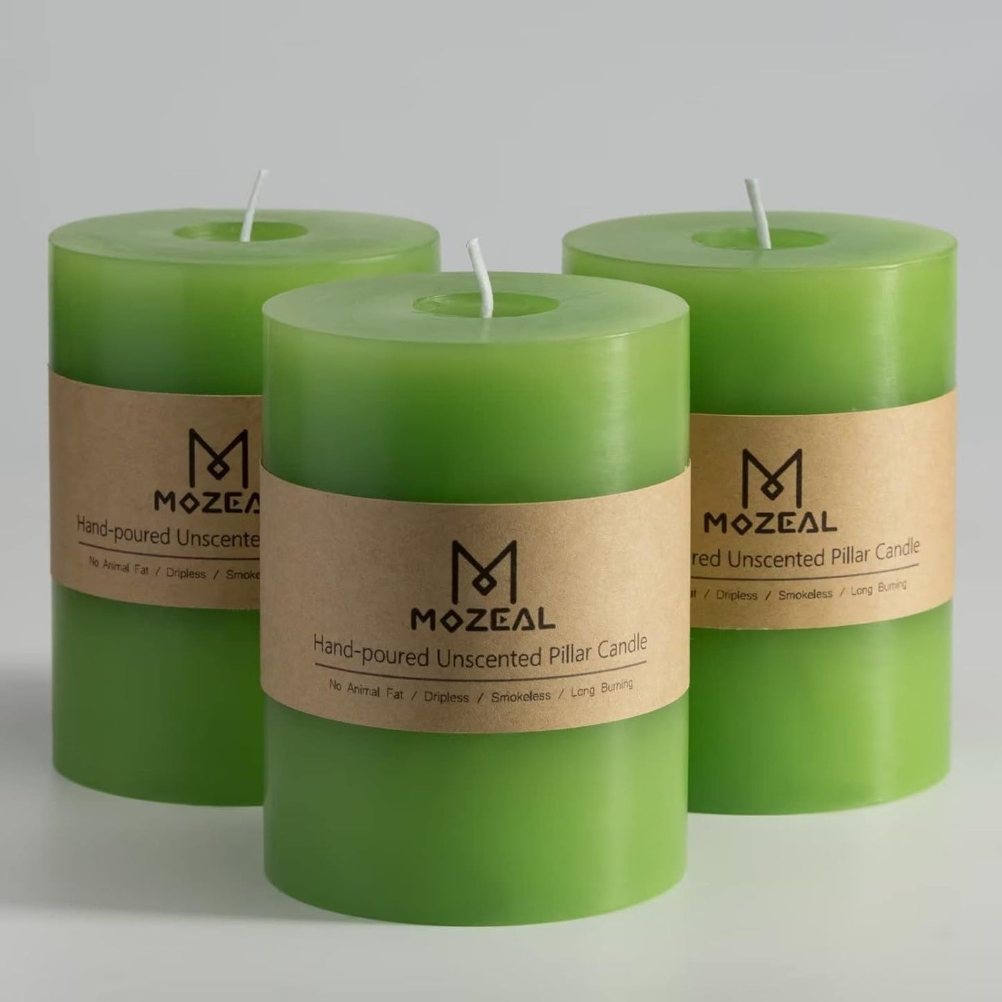 MOZEAL 3" x 4" Hand-Poured Unscented Candle,Dripless Pillar Candle Set of 3,Long Clean Burning,Approx 72 Hours Burn Time,Rustic Country Style,Wedding,Dinner,Christmas and Home Decor,White