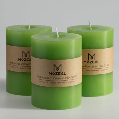 MOZEAL 3" x 4" Hand-Poured Unscented Candle,Dripless Pillar Candle Set of 3,Long Clean Burning,Approx 72 Hours Burn Time,Rustic Country Style,Wedding,Dinner,Christmas and Home Decor,White