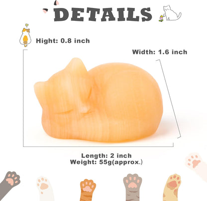 YATOJUZI 2" Cat Decors Statue Opal Moonstones Crystals Opalite Sleeping Cats Gemstone Hand-Carved Cute Animal Figurines Home Office Desk Decor Stocking Stuffers Cat Themed Ornaments Gifts for Women