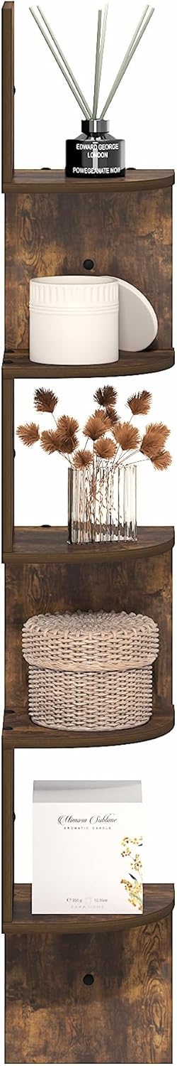 Furinno Rossi 5-Tier Wall Mount Floating Radial Corner Shelf, White