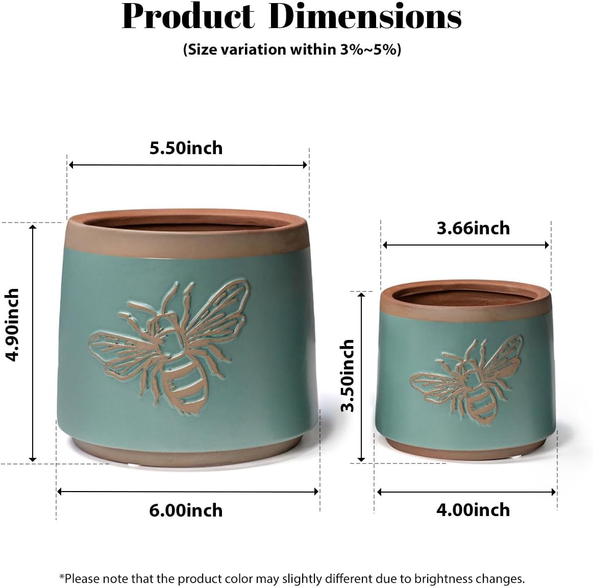 YBX 8 Inch + 6 Inch Ceramic Plant Pots, Succulent Flower Pots with Drainage Holes, Terracotta Planters for Indoor Plants, White&Terracotta (Garden)