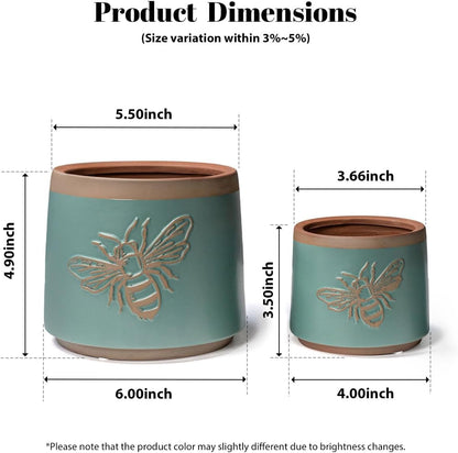 YBX 8 Inch + 6 Inch Ceramic Plant Pots, Succulent Flower Pots with Drainage Holes, Terracotta Planters for Indoor Plants, White&Terracotta (Garden)