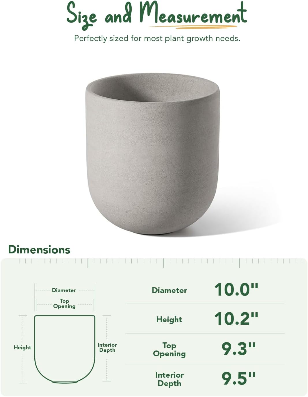 LE TAUCI 12 Inch Pots for Plants, Ceramic Large Planters for Indoor Plants, Indoor Plant Pots for Home Garden Patio Office, Planter Pots with Drainage Hole and Rubber Plug, Neutral Gray