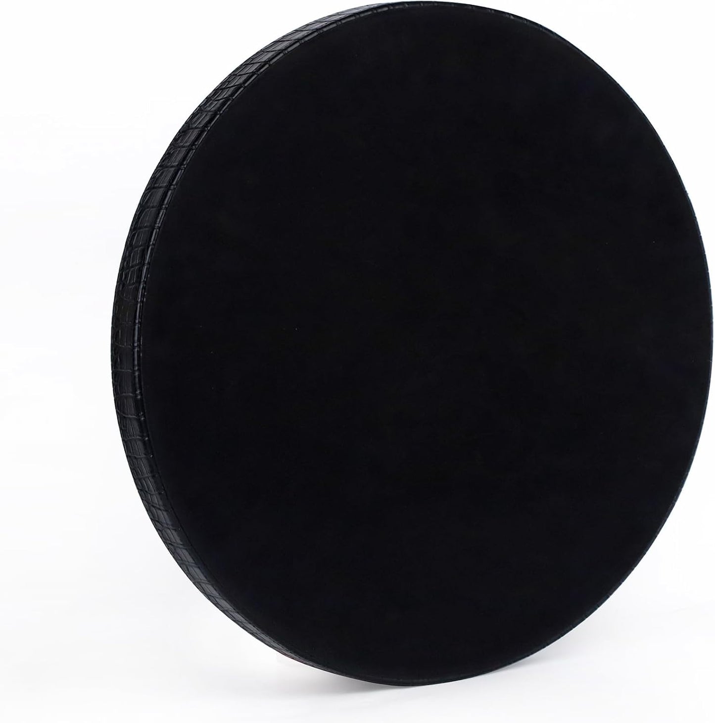 HofferRuffer Round Serving Tray 20'', Elegant Faux Leather Circle Ottoman Table Tray, Serve Tea Coffee Breakfast in Bedroom Living Room Kitchen (Brown)