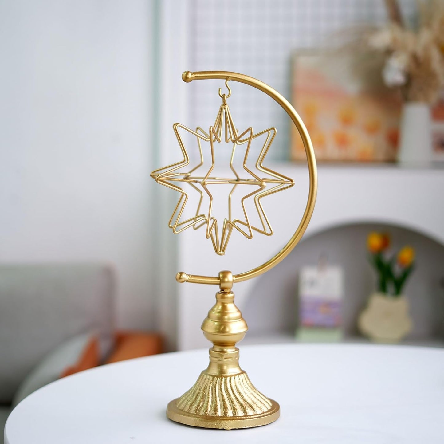 HLQMFHT 7 inches Metal Geometric Abstract Sculpture， Metal Geometric Sculpture Decor Sphere, Tabletop Decor for Living Room,Study,Bedroom,Modern Home Decor Accents
