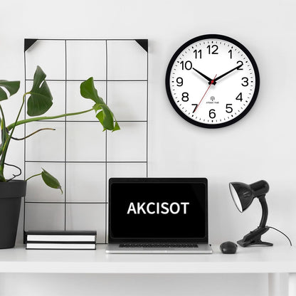 AKCISOT Wall Clock, Modern Small Wall Clocks Battery Operated 8 Inch, Silent Non-Ticking Analog Classic for Office, Home, Bathroom, Kitchen, Bedroom, School(Black)
