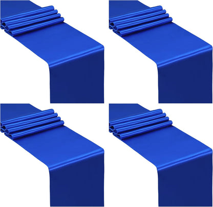 SiinvdaBZX 4 Pcs Royal Blue Satin Table Runner 12 x 108 inches Long, Bright Smooth Satin Wedding Table Runner Decorations for Birthday Parties, Buffet, Banquets, Graduations, Engagements
