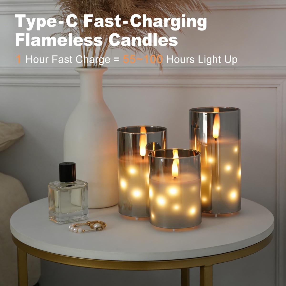 Rechargeable Flameless Glass Pillar Candles–Gifts for Women,–Set of 3, Realistic Flickering LED Light,Remote & Timer, Ideal for Living Room, Bedroom & Festival Wedding Home Party Decor