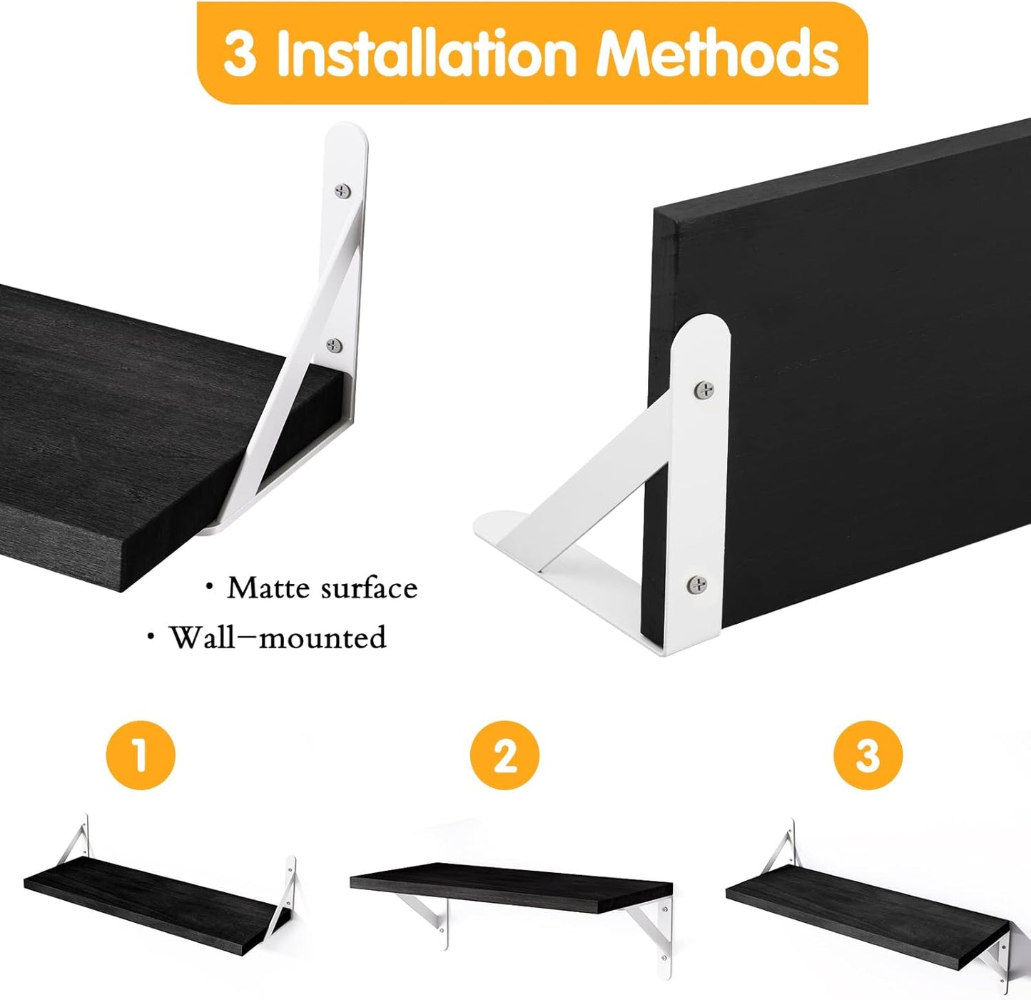 YGEOMER Floating Shelves for Wall, Different Sizes Dark Carbonized Brown Wall Shelves for Living Room, Bathroom, Bedroom, Kitchen, Home Decor (Set of 4)