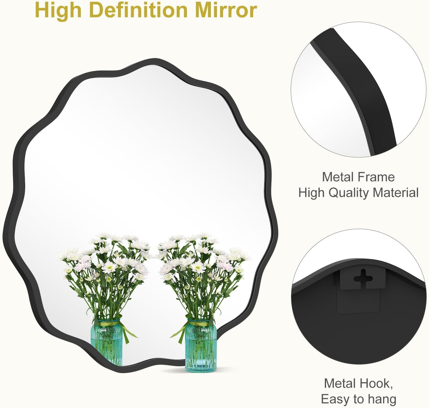 WallBeyond Round Wavy Mirror for Wall Decorative 24 inch, Modern Round Mirror Aluminum Frame for Bathroom Bedroom Living Room Home House Office Entryway, Gold