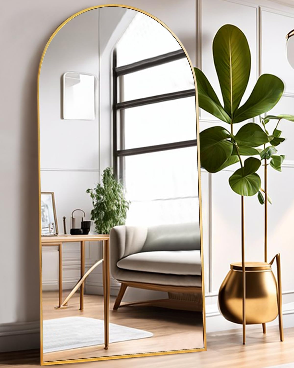 ITSRG Floor Mirror, Full Length Mirror with Stand, Arched Wall Mirror, Gold Floor Mirror Freestanding, Wall Mounted Mirror for Bedroom Living Room, Gold