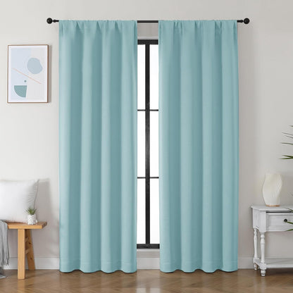 Simplebrand Ava Sage Green Blackout Curtains for Bedroom 63 Inch Length 2 Panels Set, Solid Thermal Insulated Energy Saving Rod Pocket Window Treatment Curtains Blackout Drapes, W40 x L63 Inch, Sage - Colors A