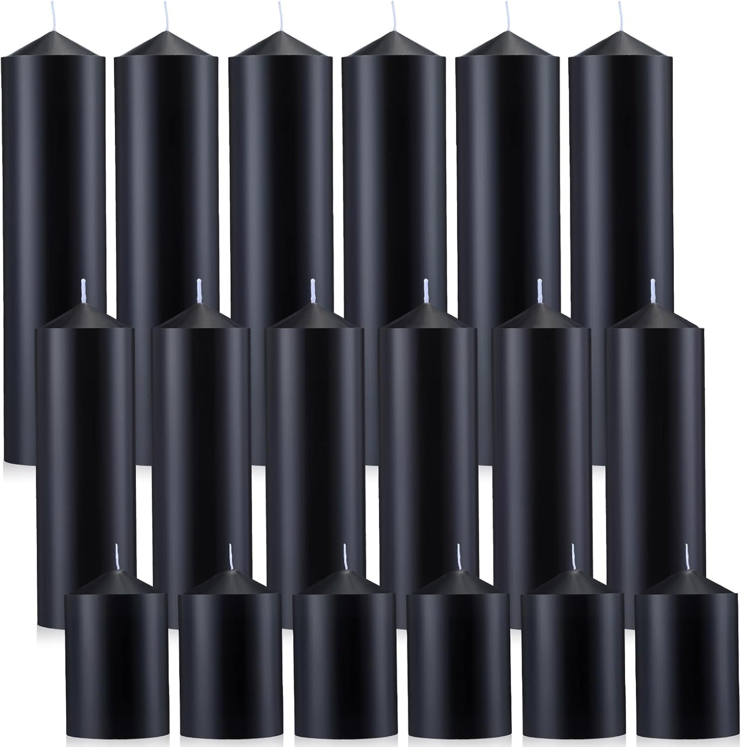 MTLEE 18 Pcs Set of 3 Pillar Candles Bulk 2 in x 3, 6, 8 Long Burning Clean Unscented Smokeless Pillar Candles for Wedding Emergency Lanterns Ceremony Party (Ivory White)