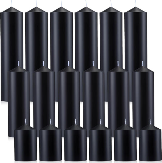 MTLEE 18 Pcs Set of 3 Pillar Candles Bulk 2 in x 3, 6, 8 Long Burning Clean Unscented Smokeless Pillar Candles for Wedding Emergency Lanterns Ceremony Party (Ivory White)