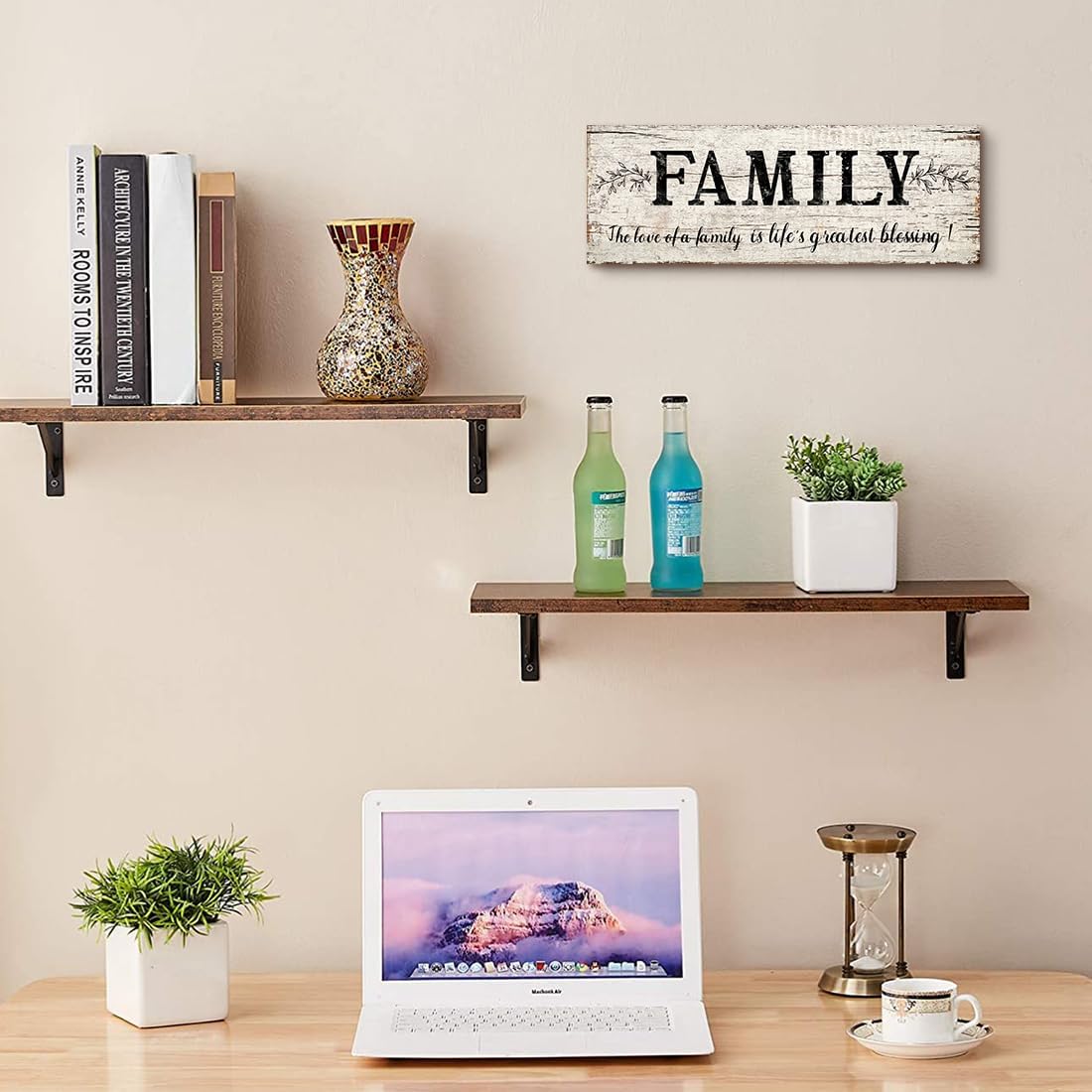 Quotes Wall Decor Enjoy the Little Things Sign Family Wall Signs Canvas Prints Rustic Wooden Wall Art Wood Pictures for Living Room Bedroom Office Home Decor, 6 X 17 Inch Framed
