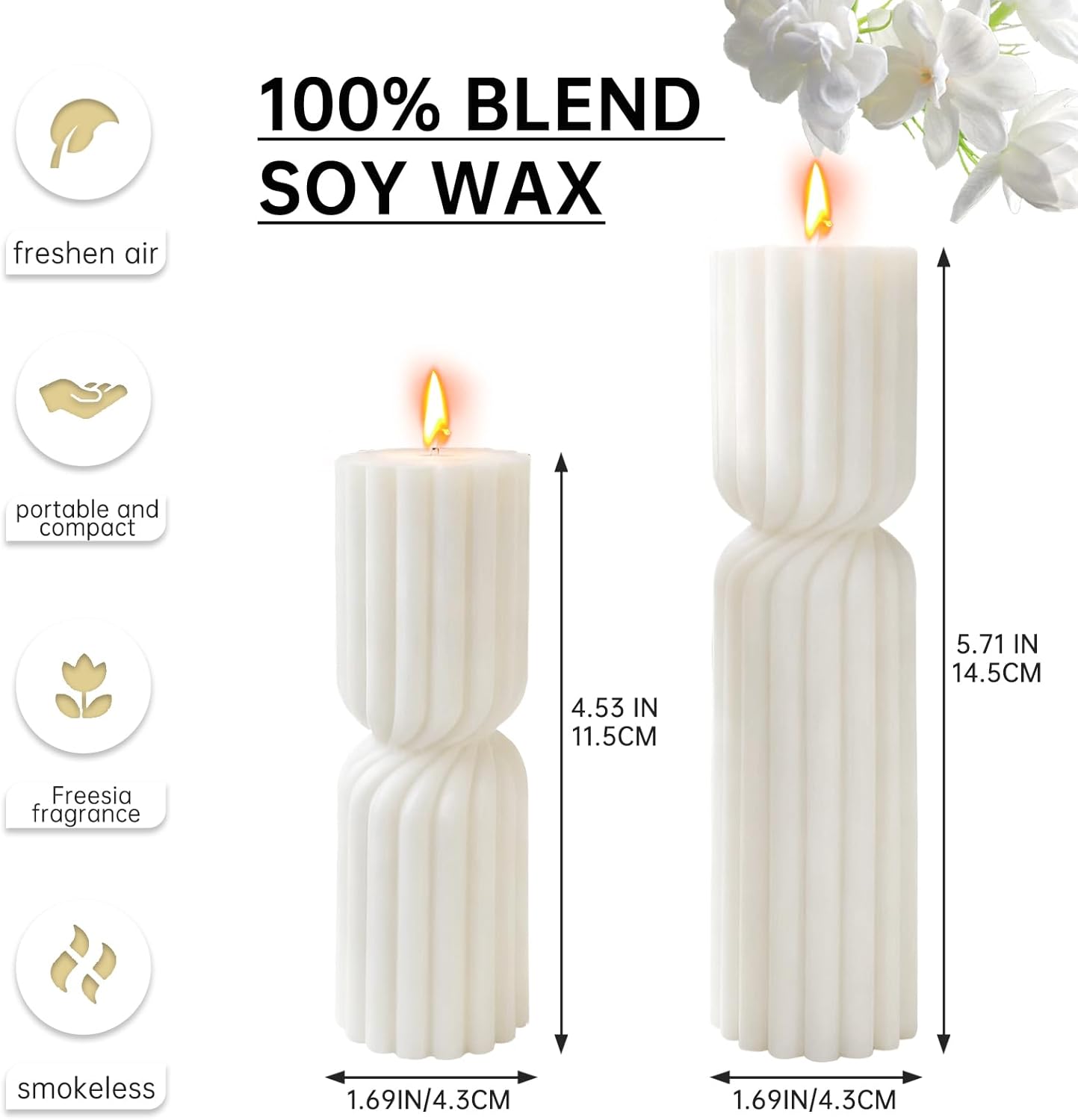 2PCS Hourglass Pillar Candles Set,Soy Wax Orchids Scented Pillar Candles,Cylindrical Tall Pillar Candle,Elegant Bubble Aesthetic Candle Housewarming Gift Home Room Shelf Decor Idea(White)