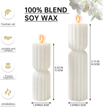 2PCS Hourglass Pillar Candles Set,Soy Wax Orchids Scented Pillar Candles,Cylindrical Tall Pillar Candle,Elegant Bubble Aesthetic Candle Housewarming Gift Home Room Shelf Decor Idea(White)