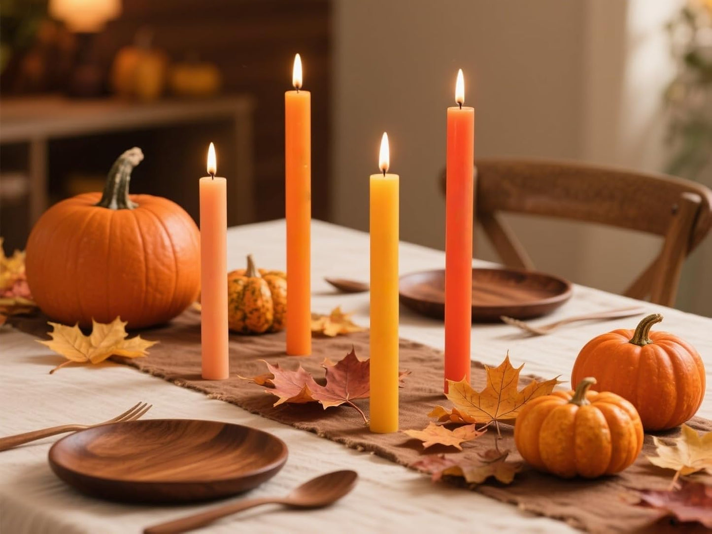 12-Pack Earth Tone Taper Candles, 10 Inch Unscented Dripless Candlesticks, Long-Lasting Burn Time of 7-8 Hours, Perfect for Fall Harvest Halloween Thanksgiving Dinners Parties and Home Décor