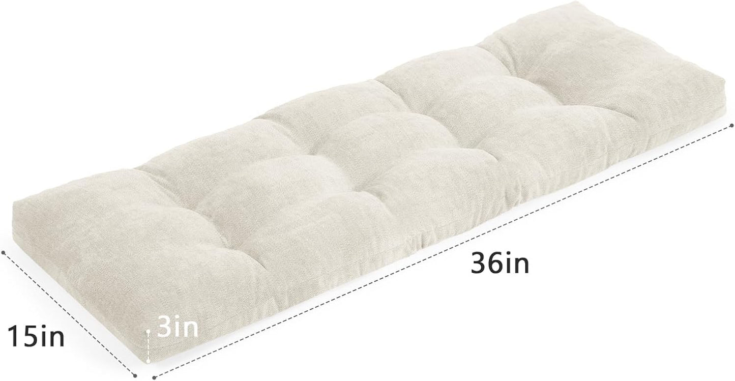 baibu 36 Inch Memory Foam Bench Cushion, Dual-Layer Patent Design Non-Slip Indoor Bench Cushion with Ties, 36x15x3Inch, Beige
