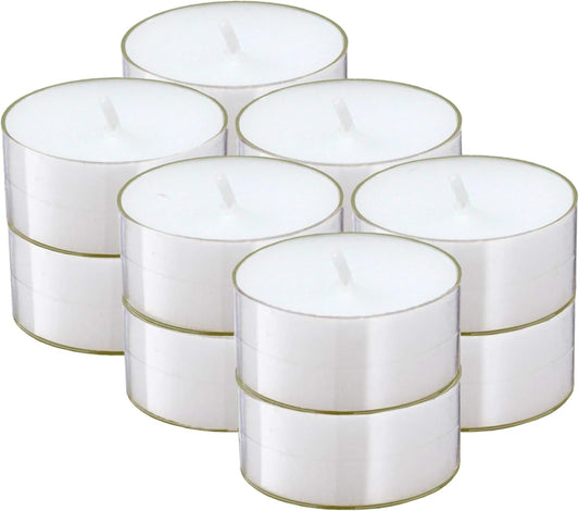 Clear White Tea Lights Candles - 4.5 Hour Long Burning Unscented Tea Light Candles for Home, Travel, Holiday Events, Relaxation & Emergencies - 12 Pack