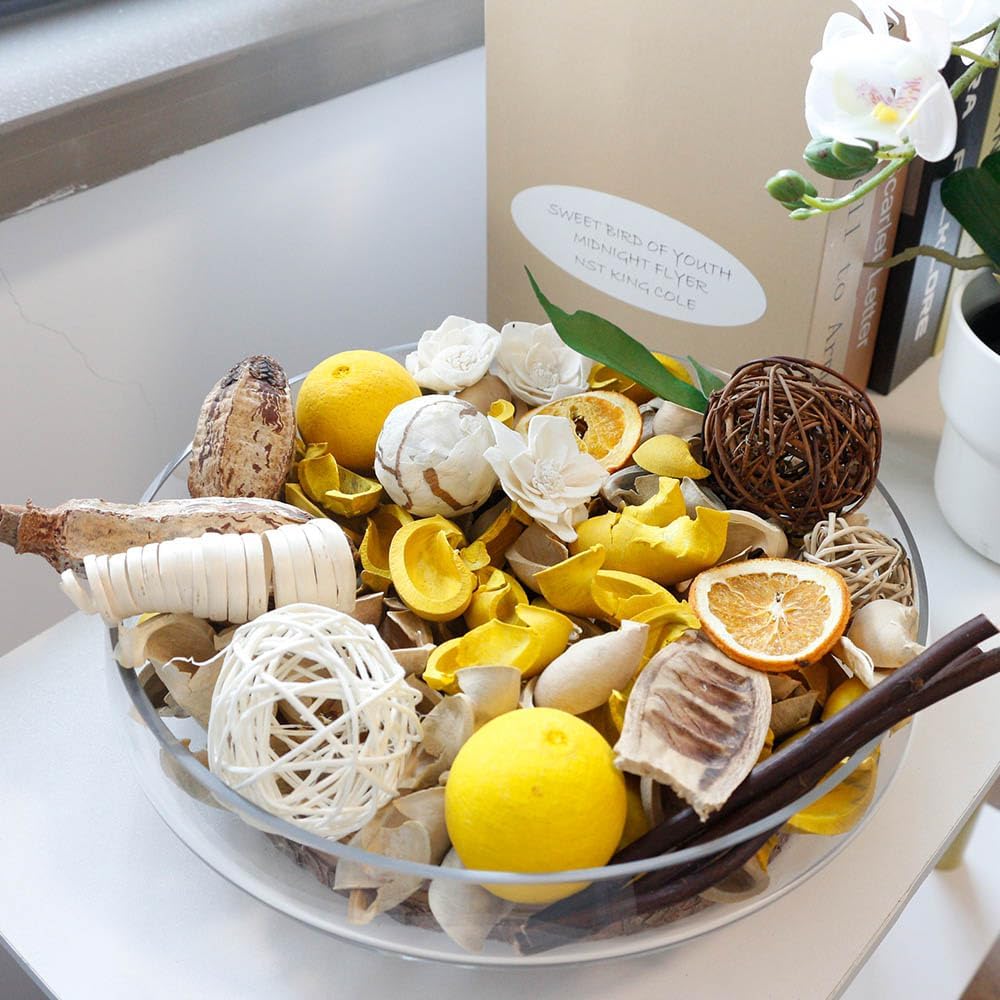 Qingbei Rina Spring Potpourri Bags,Lemon/Citrus/Thyme Potpourris Bowl Filler,Yellow Decorative Pot pourri Dried Flowers,Home Fragrance Sachet, Vase Fillers(20 oz)