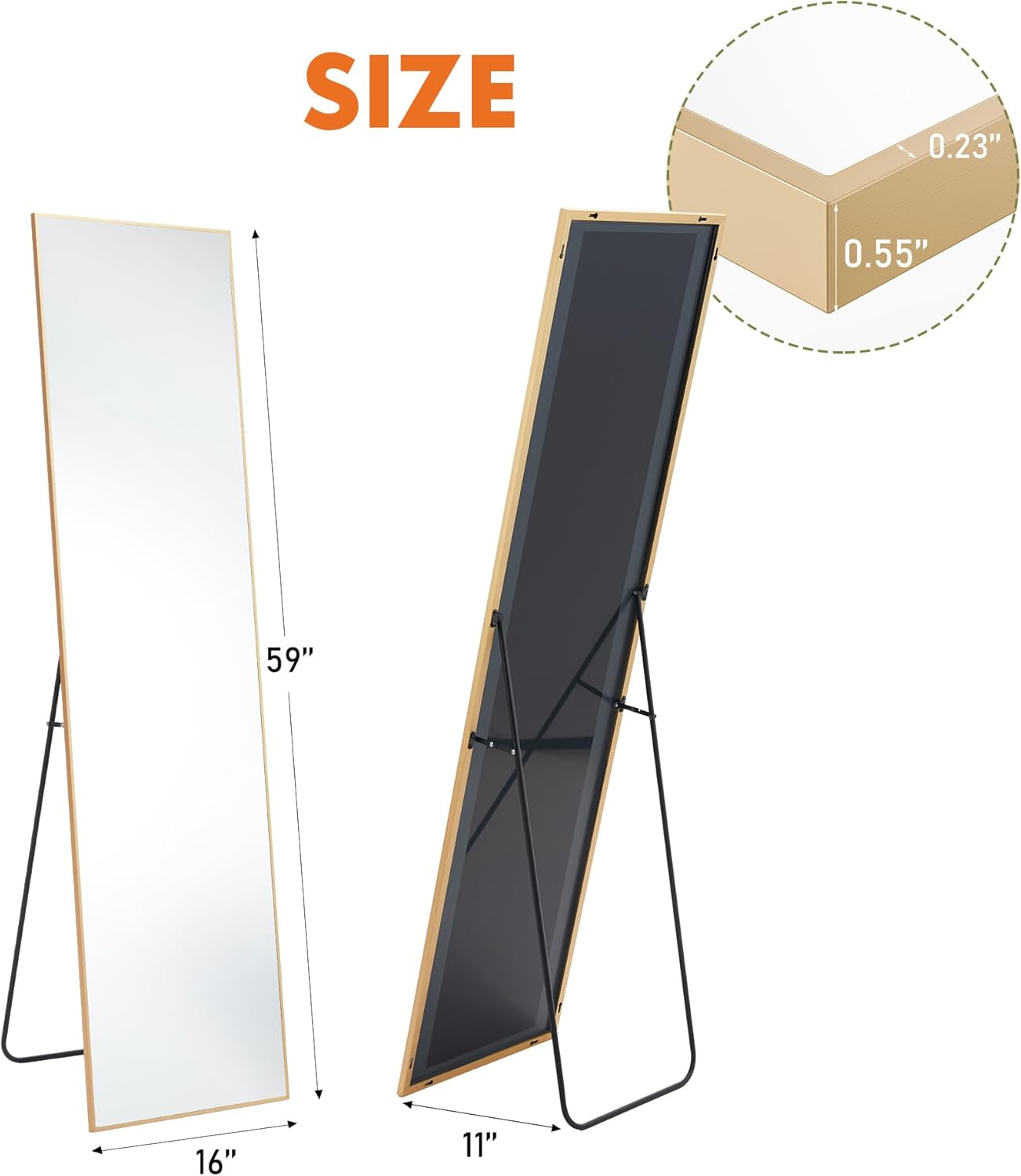 DUMOS Full Length Mirror 64"x21" Full Body Floor Mirror for Bedroom or Cloakroom, Can Stand Alone, Hang or Lean Against Wall, Tall Wall Mirror with Stand, Black
