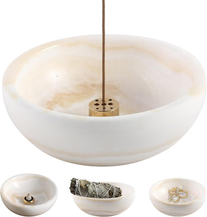 Koville Italian Travertine Incense Holder, 6" Incense Holders for Sticks, Sturdy Incense Burner Ash Catcher, Ideal for Meditation, Relaxing, Easy to Clean