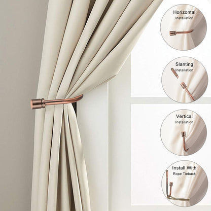 2 Pack Curtain Holdbacks - Silver, Decorative Drapery Wall Hooks with Hardware, Curtain Pull Back Hooks, Metal Curtain Tiebacks Wall Mounted, Window Side Holders for Drapes, Curtain Accessories