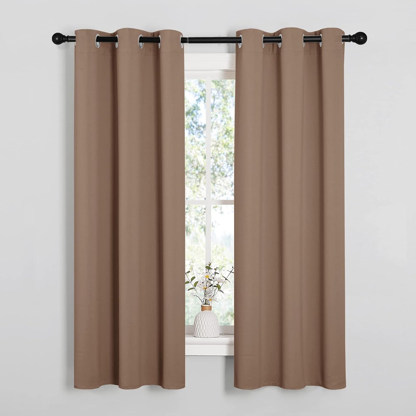 NICETOWN Halloween Pitch Black Solid Thermal Insulated Grommet Blackout Curtains/Drapes for Bedroom Window (2 Panels, 42 inches Wide by 63 inches Long, Black) - Colors D