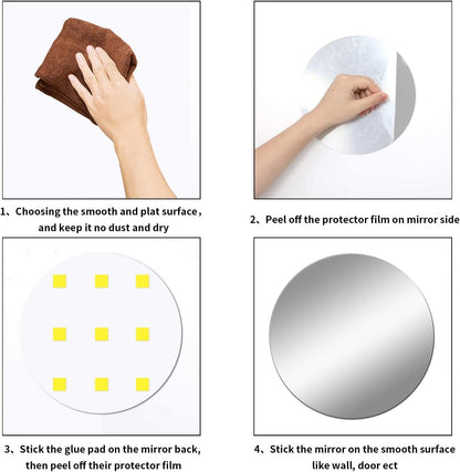 12'' Round Wall Mirror Tiles High Clear Reflecticon Self Adhesive Acrylic Mirror Sheets Circle Stickers for Bathroom, Bedroom, Door, Home Decor