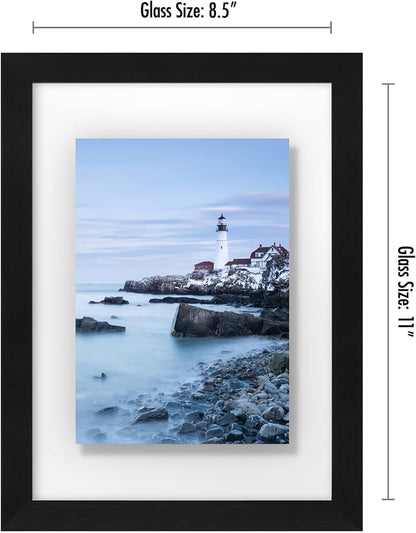 Americanflat Aluminum 11x14 Floating Picture Frame with Shatter-Resistant Glass - Use as 8x10 Picture Frame or Display 11x14 Photo - Signature Float Collection - Photo Frames for Wall Display - Black
