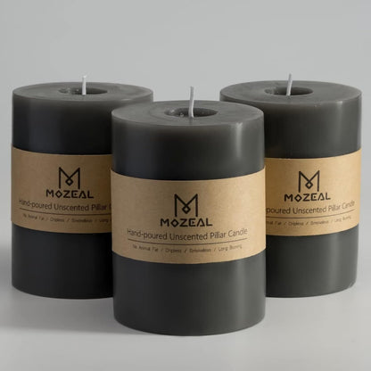 MOZEAL 3" x 4" Hand-Poured Unscented Candle,Dripless Pillar Candle Set of 3,Long Clean Burning,Approx 72 Hours Burn Time,Rustic Country Style,Wedding,Dinner,Christmas and Home Decor,White