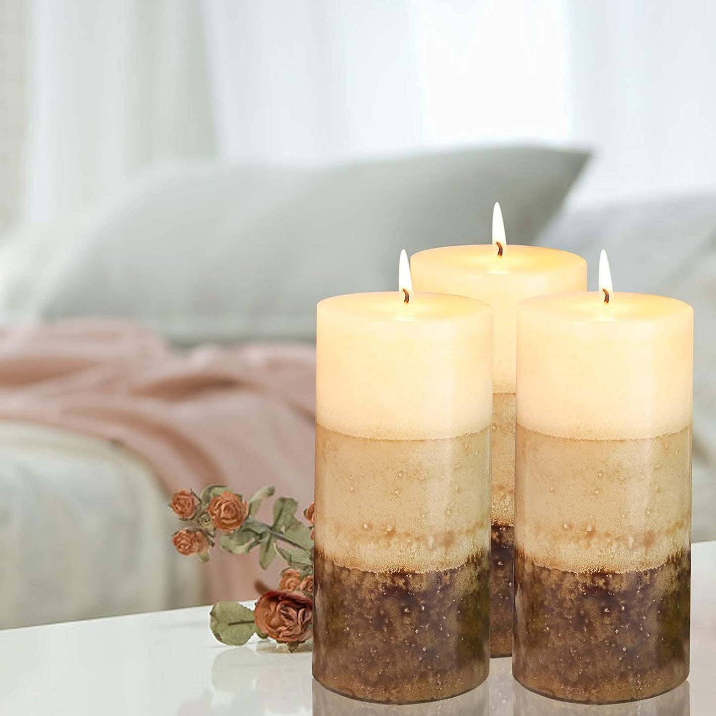 Pillar Candles Vanilla Cupcake Scented Immeiscent Aromatherapy Candle 50+ Hours Clean Burning Long Lasting Mottled Layered Candles for Home Scented SPA Restaurant Set of 3