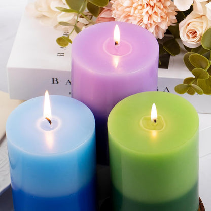 KONNI Coffee Layered Pillar Candles Set of 3, 3"x 4" Unscented Pillar Candles Bulk, 39 Hours Long Burning Candles, Smokeless&Dripless Round Candle for Wedding, Home Decoration, Parties, Spas, Dinner