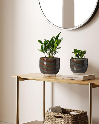 LE TAUCI Ceramic Plant Pots, 5.1 + 6.4 Inch Footed Pots for Plants, Modern Flower Pots for Home and Office, Indoor Planters with Drainage, Reactive Glaze White