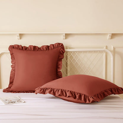 KKJIAF Ruffle Pillow Cases 26x26 Inches, White Square Ruffled Pillow Covers Set of 2, Microfiber Wrinkle Resistant Pillow Shams with Envelope Closure for Sofa Bed Living Room